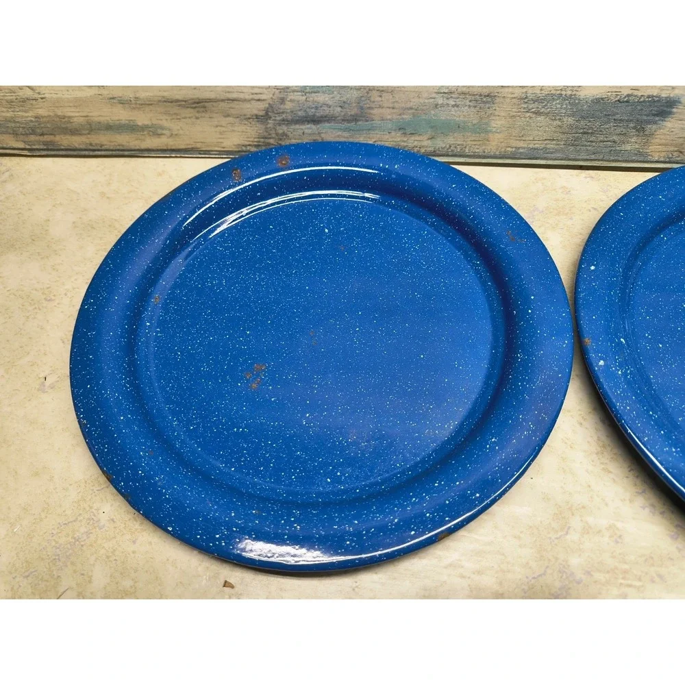 Lot Of 2 Vintage Granite Wear Blue Speckle Enamel Ware Plate‎
